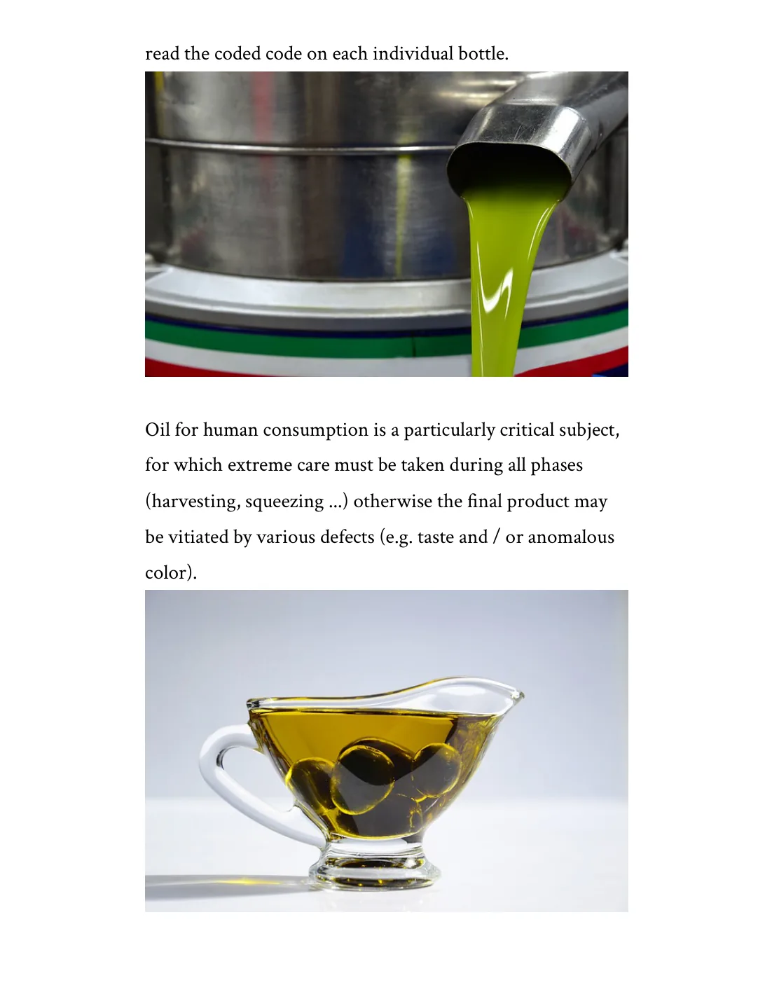Oil quality and defects